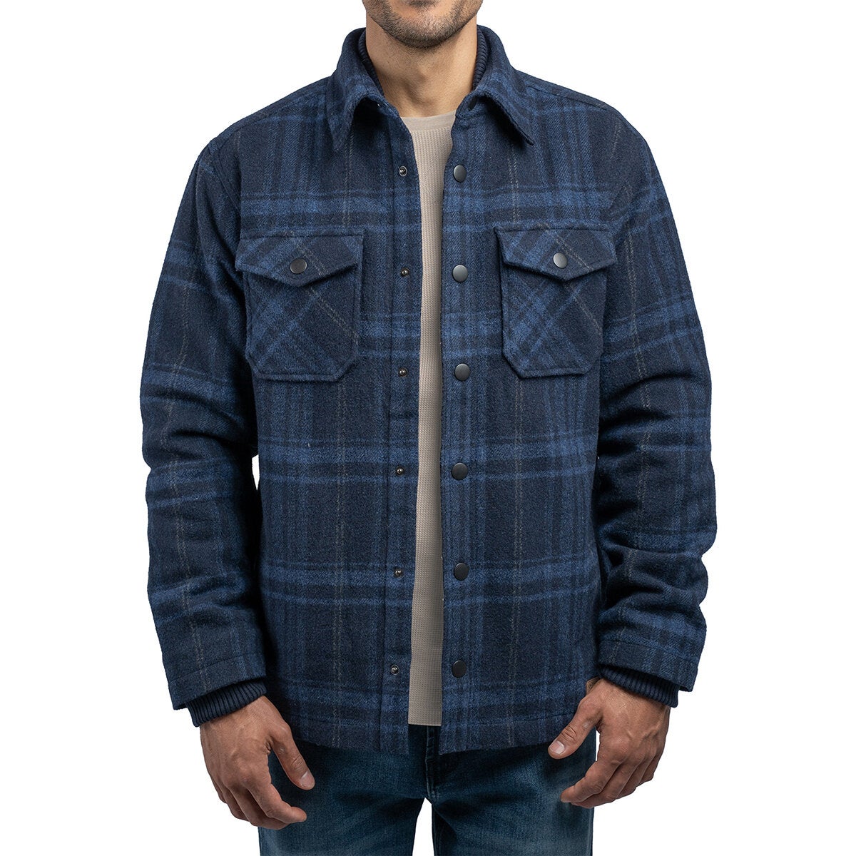 Jachs Men's Wool Blend Shirt Jacket Shacket Navy Smart Casual Winter Coat Top