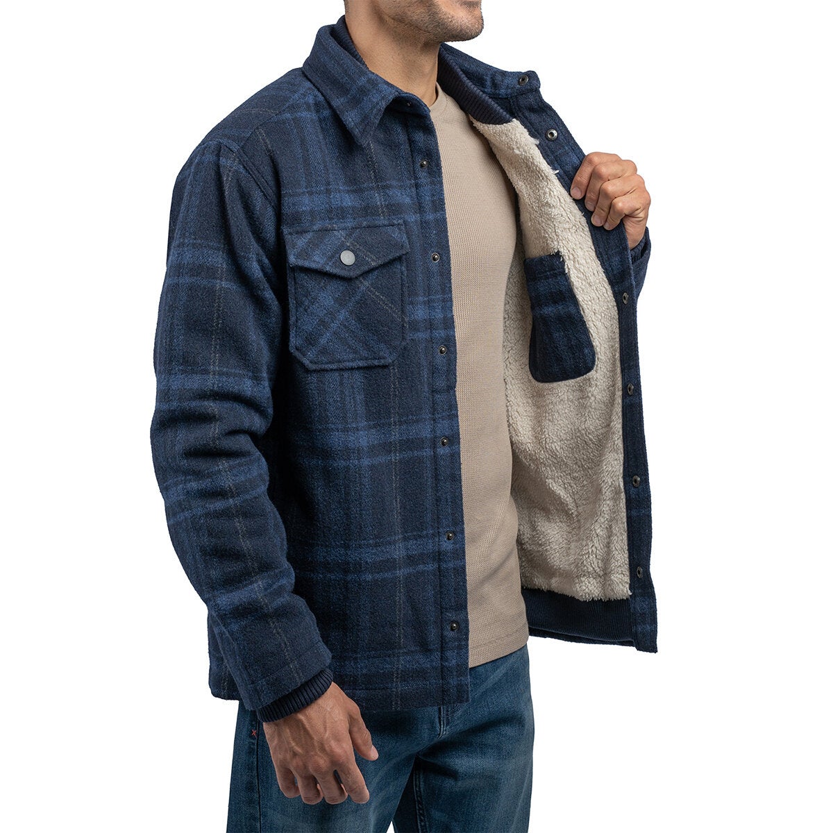 Jachs Men's Wool Blend Shirt Jacket Shacket Navy Smart Casual Winter Coat Top