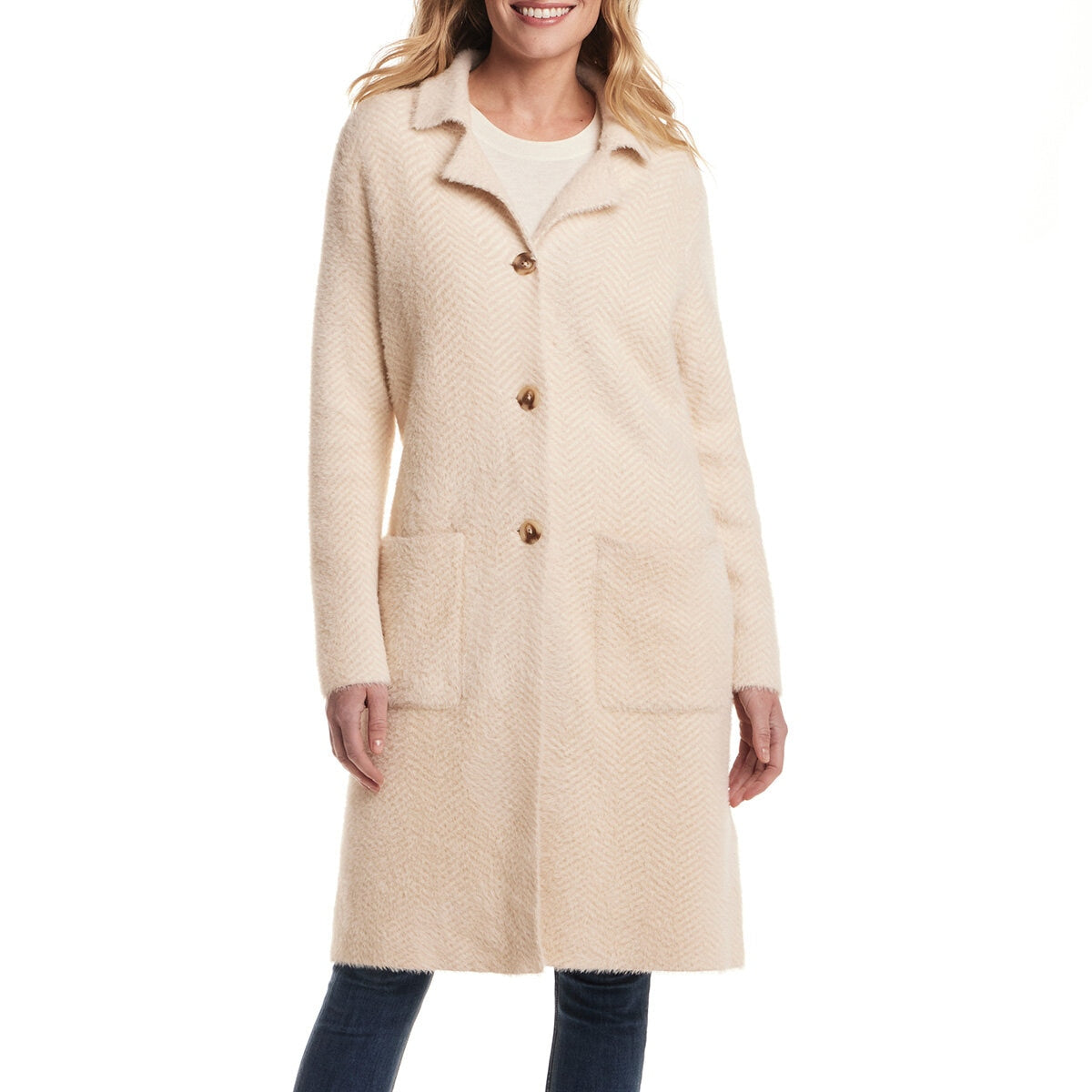 Weatherproof Vintage Women's Plush Faux Mink Coatigan Jacket beige S