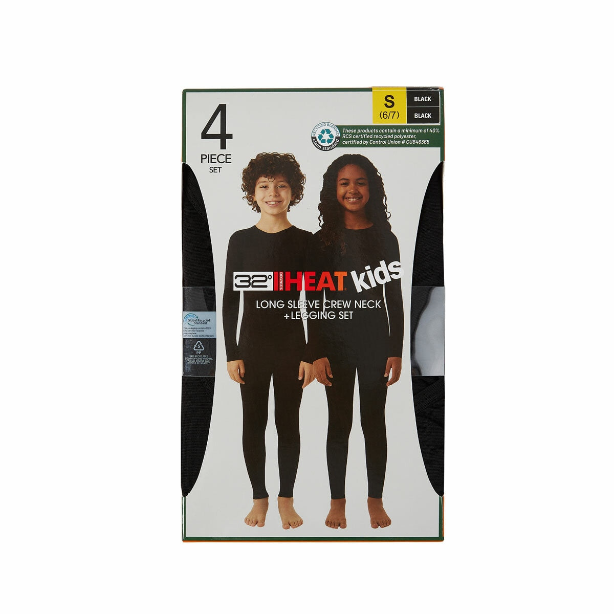 32 Degrees Heat Kids Mesh Baselayer Set 4 Pack Black Thermal Top Bottoms