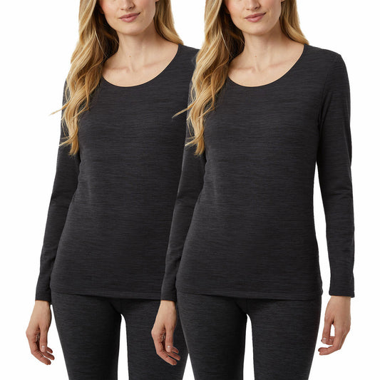 32 Degrees Heat Neo Plush Base Layer Long Sleeve Top 2 Pack Blue Thermal Black