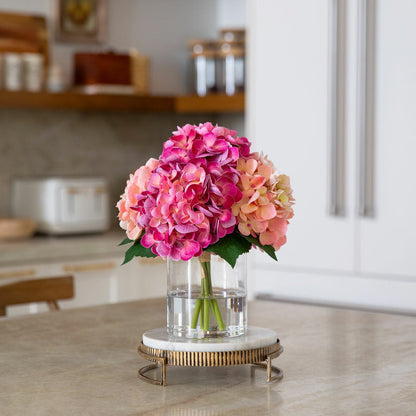 Nearly Natural Artificial Hydrangea Flower in Glass Vase Faux Plant 30cm Pink