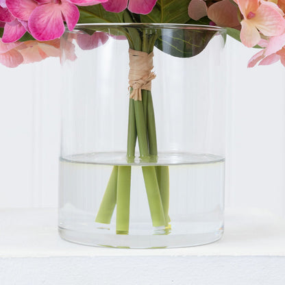 Nearly Natural Artificial Hydrangea Flower in Glass Vase Faux Plant 30cm Pink