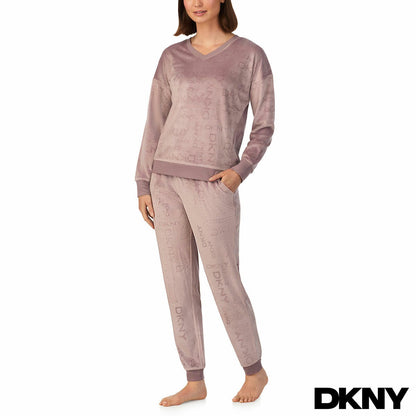 DKNY Ladies Velour Lounge Set 2 Piece Loungewear Tracksuit Various Colours Taupe