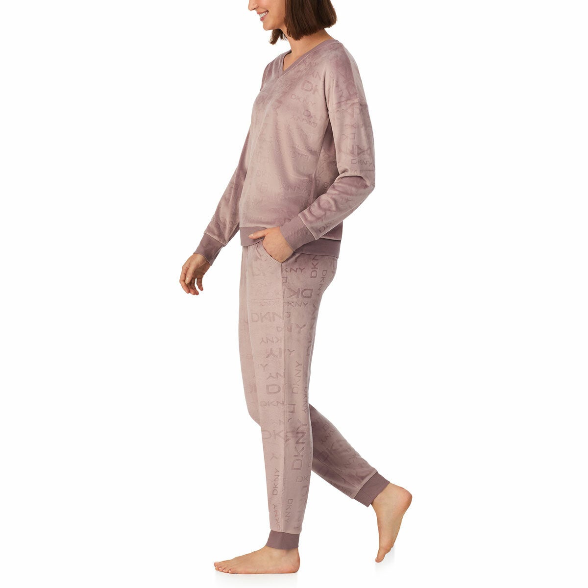DKNY Ladies Velour Lounge Set 2 Piece Loungewear Tracksuit Various Colours Taupe