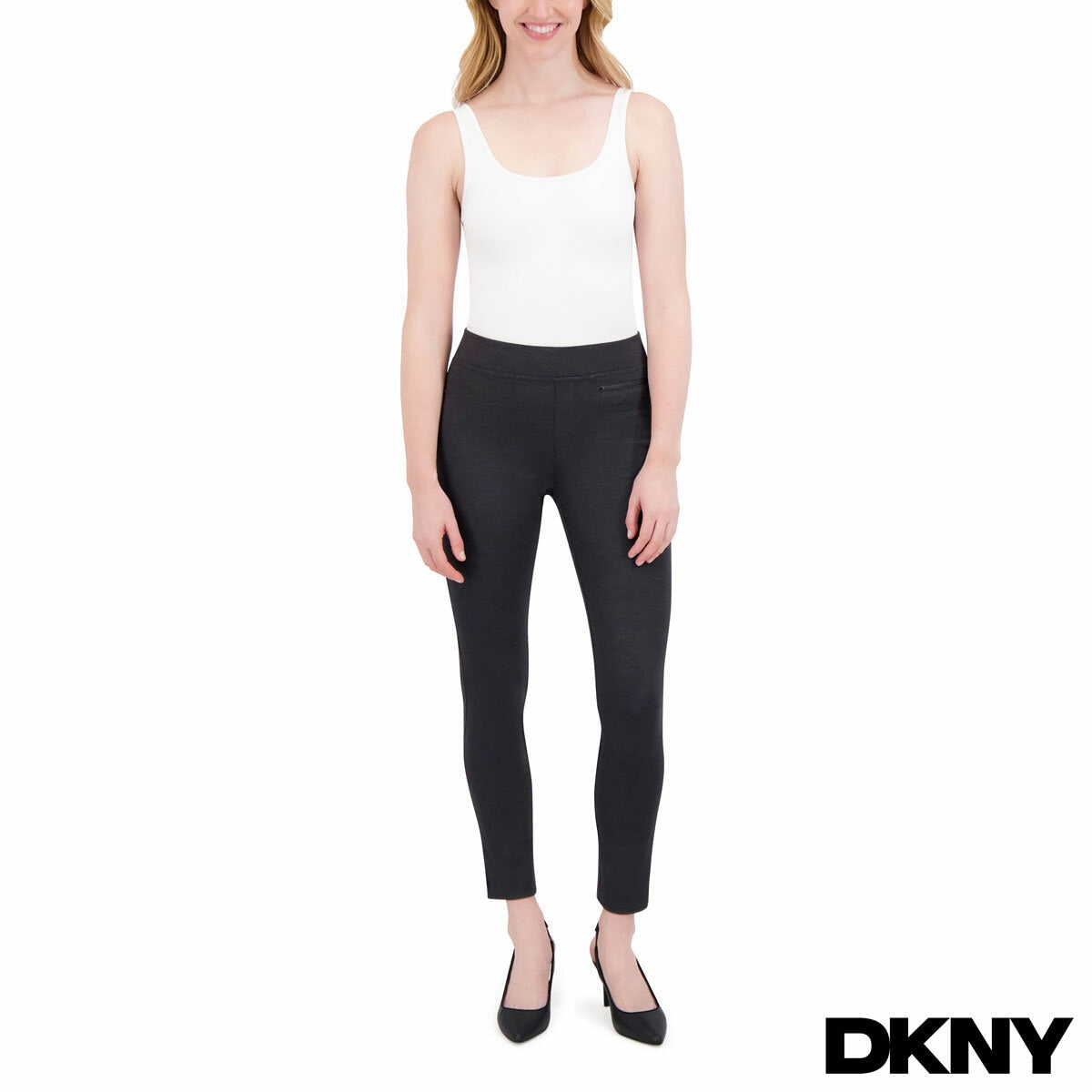 DKNY Ladies Pull On Ponte Stretch Trousers Smart Casual Pant black - Size L