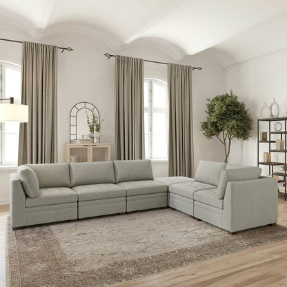 Thomasville Tisdale 6pc Modular Fabric Corner Sofa Set Beige Ottoman Lounge
