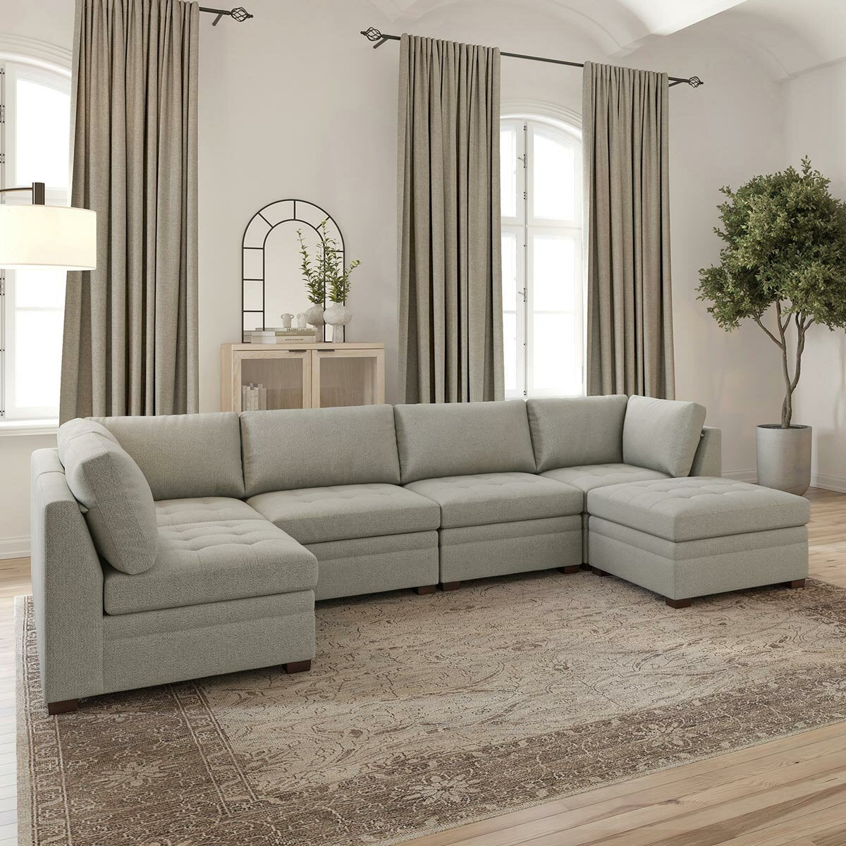 Thomasville Tisdale 6pc Modular Fabric Corner Sofa Set Beige Ottoman Lounge