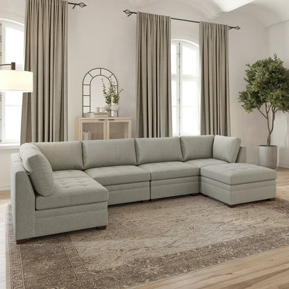 Thomasville Tisdale 6pc Modular Fabric Corner Sofa Set Beige Ottoman Lounge