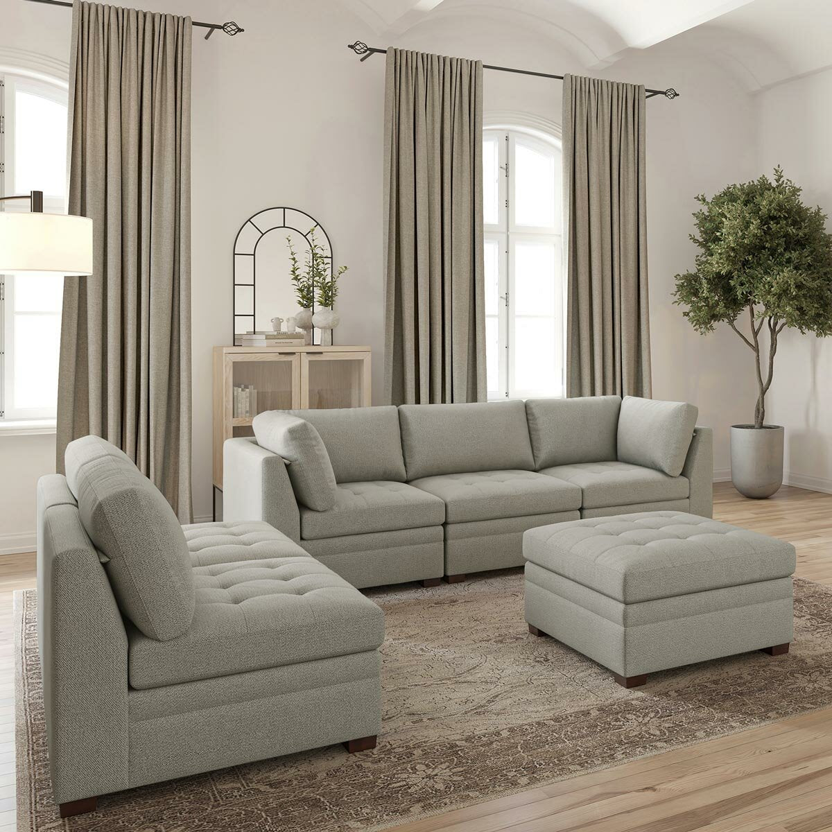 Thomasville Tisdale 6pc Modular Fabric Corner Sofa Set Beige Ottoman Lounge