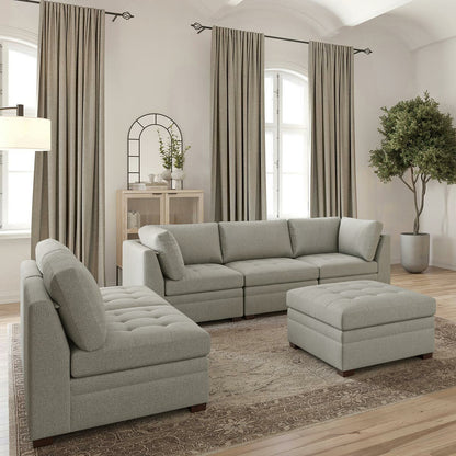 Thomasville Tisdale 6pc Modular Fabric Corner Sofa Set Beige Ottoman Lounge