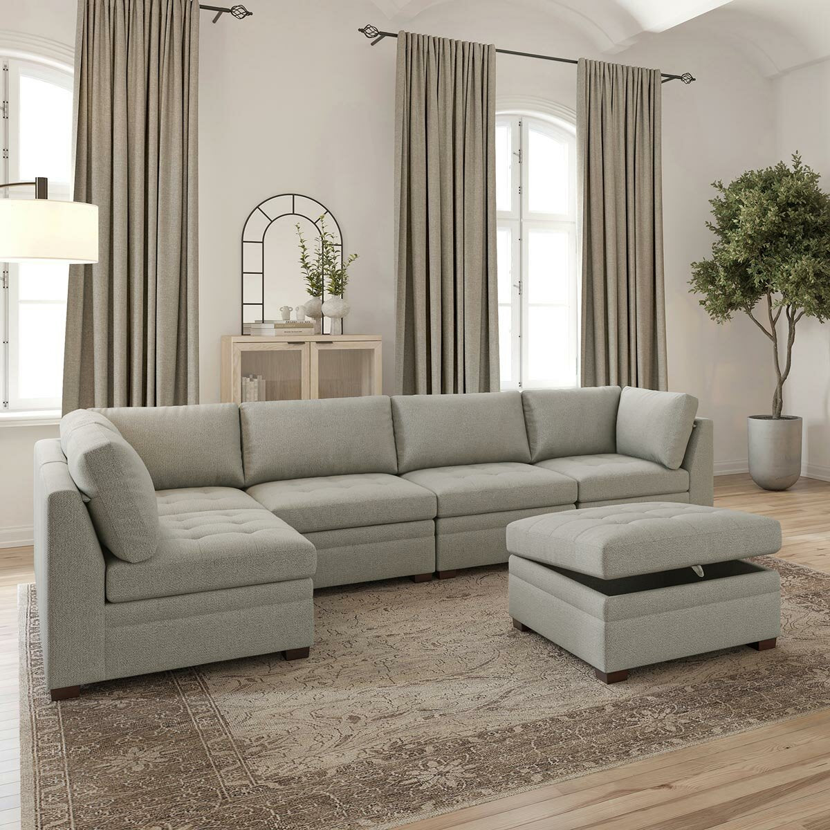 Thomasville Tisdale 6pc Modular Fabric Corner Sofa Set Beige Ottoman Lounge