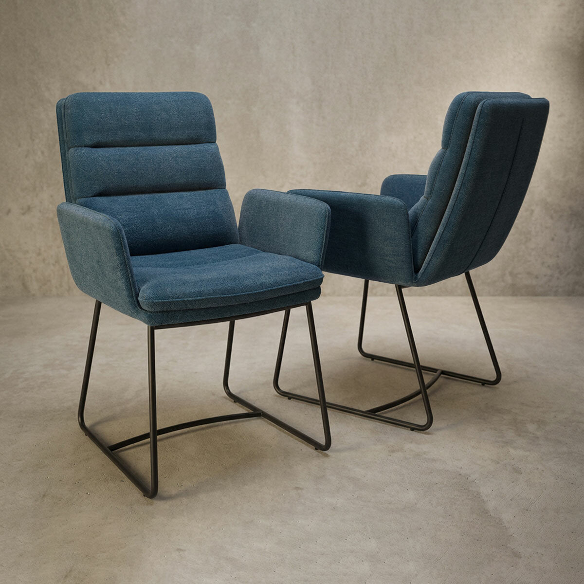 AKANTE Copenhague Blue Fabric Dining Chairs Set of 2 Kitchen Modern Pair 90cm
