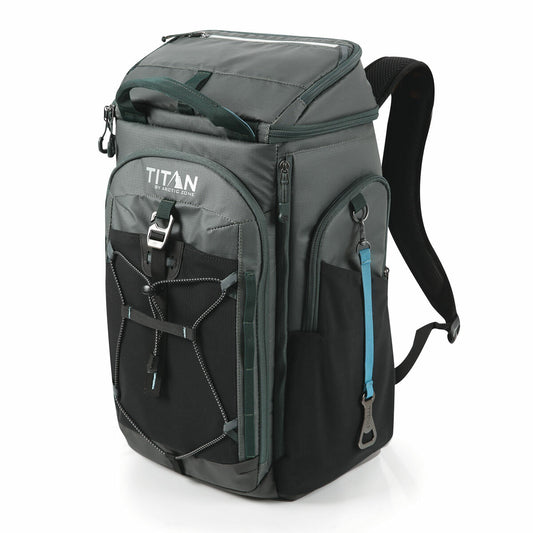 Titan 26 Can Backpack Cooler Bag 5 Compartments 2 Ice Walls Grey Insulated