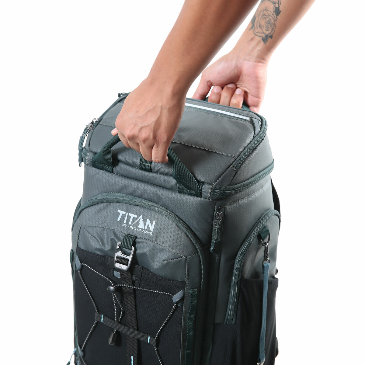 Titan 26 Can Backpack Cooler Bag 5 Compartments 2 Ice Walls Grey Insulated
