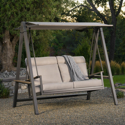 SunVilla Pine Knoll 2 Seater Cushioned Garden Swing Seat Canopy Beige Aluminium