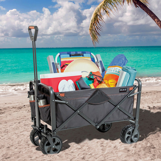 Mac Sports XL Steel Folding Wagon FY26 Brakes All Terrain 159kg Grey Cart