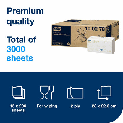 Tork Extra Soft Singlefold Premium Hand Towels 15 x 200 Sheets Bulk Office