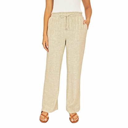 Briggs Ladies Linen Blend Drawstring Waist Trousers Pants Various Medium Tan