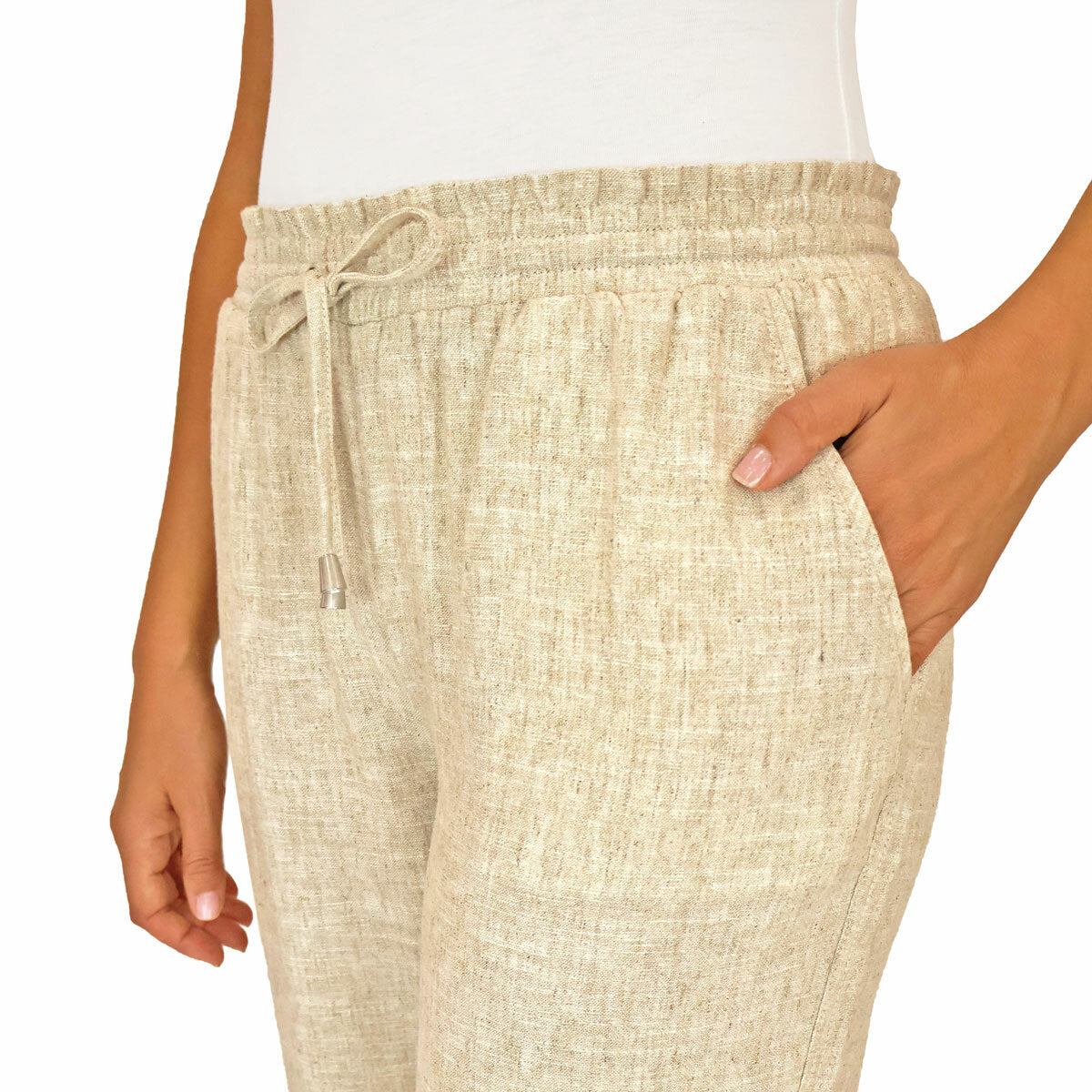 Briggs Ladies Linen Blend Drawstring Waist Trousers Pants Various Medium Tan