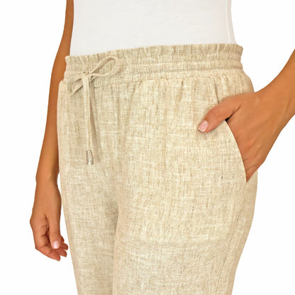 Briggs Ladies Linen Blend Drawstring Waist Trousers Pants Various Medium Tan