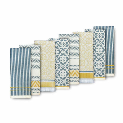Mundo Textile Kitchen Towels 8 Pack 4 Designs 100% Cotton 380GSM 50x70cm Blue