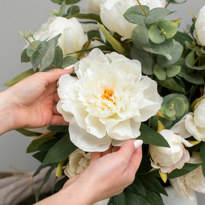 Tree Locate Artificial Peony Eucalyptus Bouquet Faux Flowers Vase Pink White