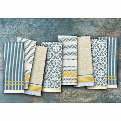 Mundo Textile Kitchen Towels 8 Pack 4 Designs 100% Cotton 380GSM 50x70cm Blue