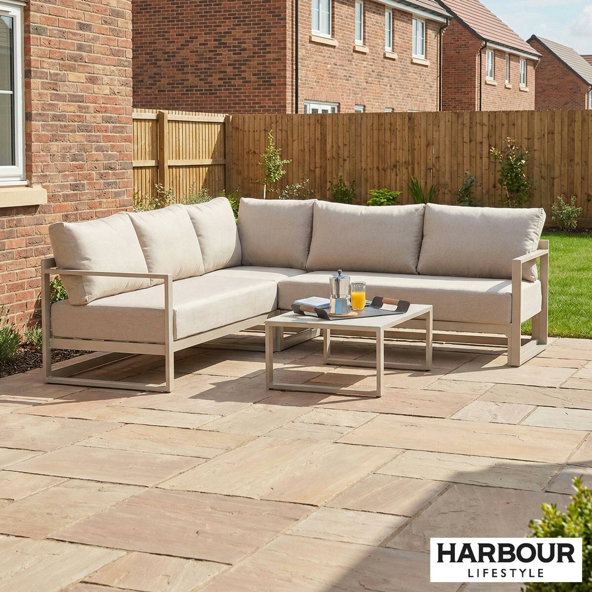 Harbour Lifestyle Havana Corner Patio Set 5 Seat Reclining Aluminium Latte