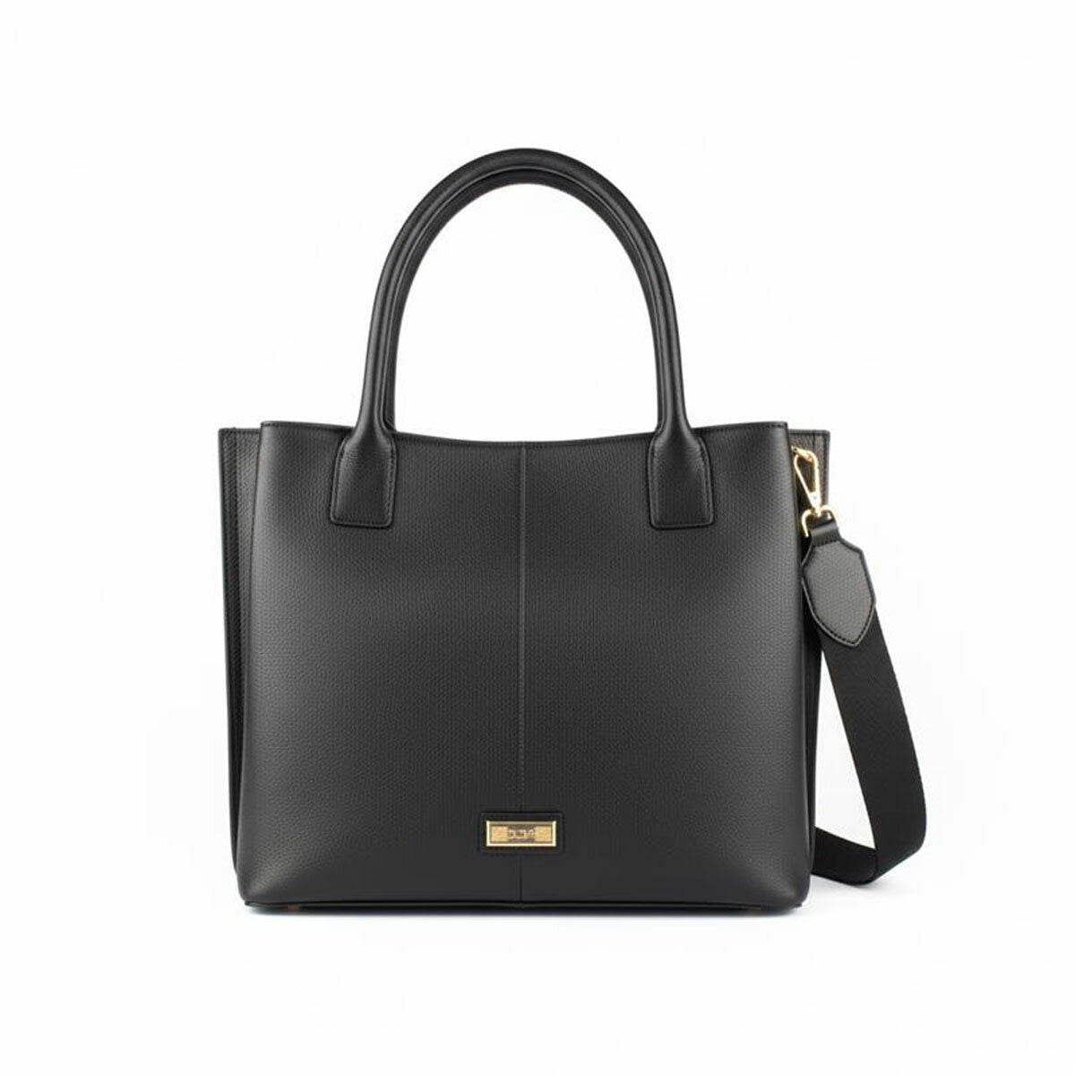 Biba Black Leather Tote Bag Padded Handles Women Shoulder Handbag 28cm