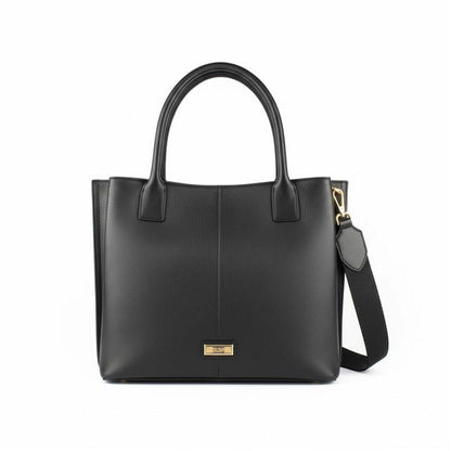Biba Black Leather Tote Bag Padded Handles Women Shoulder Handbag 28cm