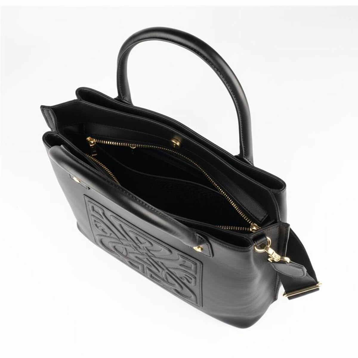 Biba Black Leather Tote Bag Padded Handles Women Shoulder Handbag 28cm