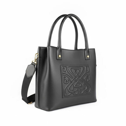 Biba Black Leather Tote Bag Padded Handles Women Shoulder Handbag 28cm