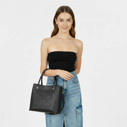 Biba Black Leather Tote Bag Padded Handles Women Shoulder Handbag 28cm