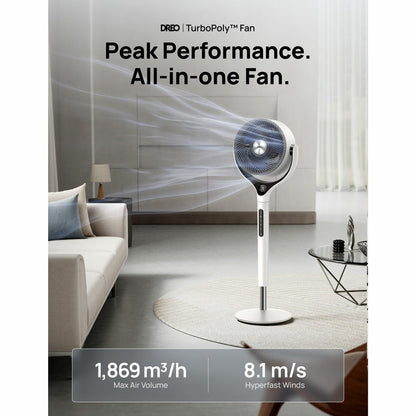 Dreo TurboPoly DR-HPF025S Smart Pedestal Fan White 9 Speed 120° Oscillation