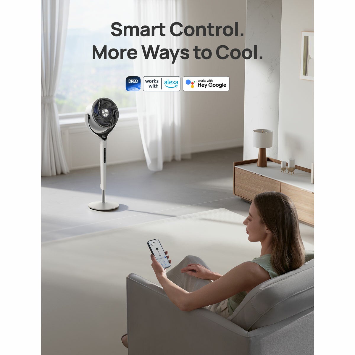 Dreo TurboPoly DR-HPF025S Smart Pedestal Fan White 9 Speed 120° Oscillation