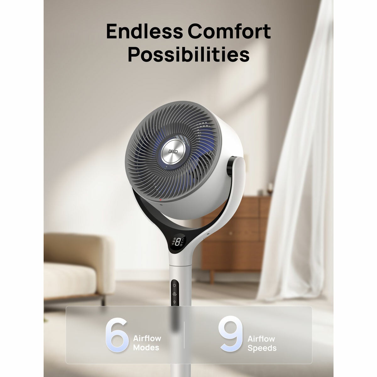 Dreo TurboPoly DR-HPF025S Smart Pedestal Fan White 9 Speed 120° Oscillation