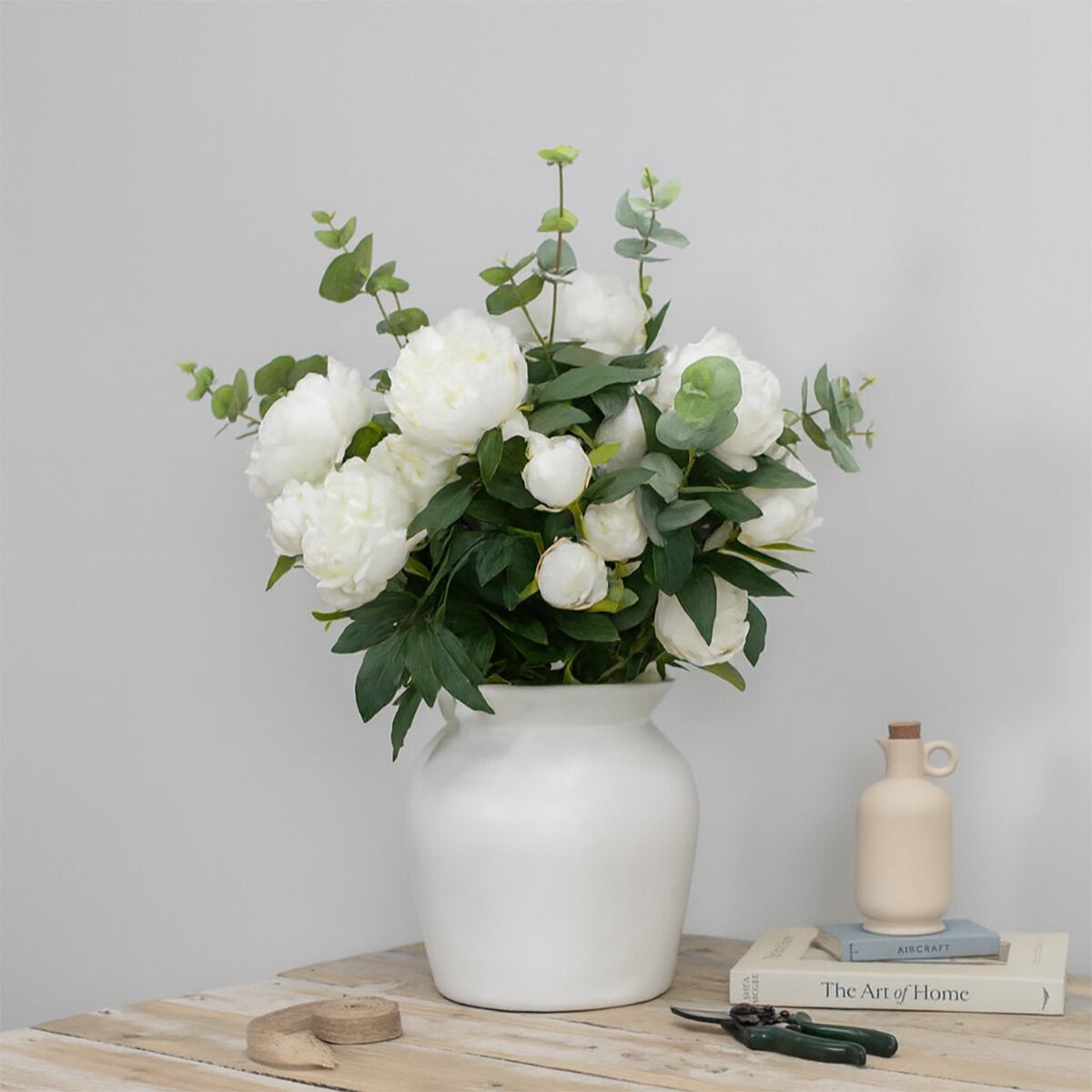 Tree Locate Artificial Peony Eucalyptus Bouquet Faux Flowers Vase Pink White