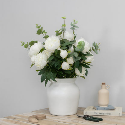 Tree Locate Artificial Peony Eucalyptus Bouquet Faux Flowers Vase Pink White