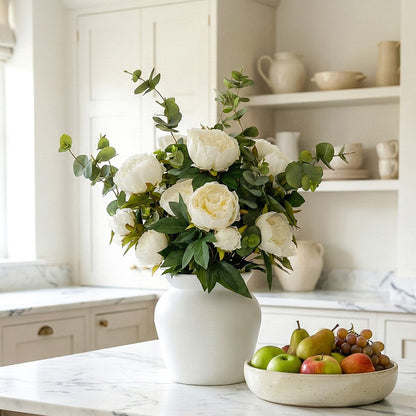 Tree Locate Artificial Peony Eucalyptus Bouquet Faux Flowers Vase Pink White
