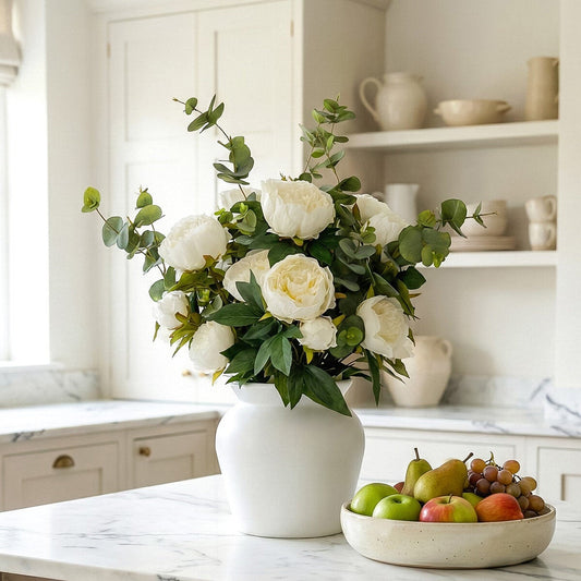 Tree Locate Artificial Peony Eucalyptus Bouquet Faux Flowers Vase Pink White