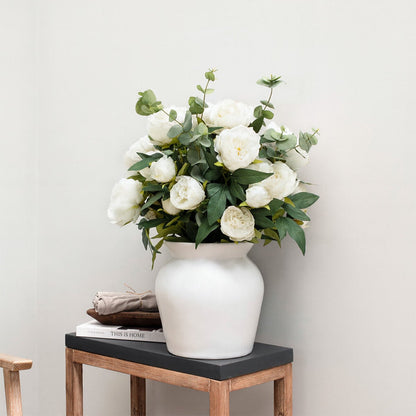 Tree Locate Artificial Peony Eucalyptus Bouquet Faux Flowers Vase Pink White