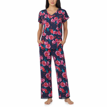 Carole Hochman 3 Piece V Neck Pyjama Set Loungewear Polyester midnight floral M