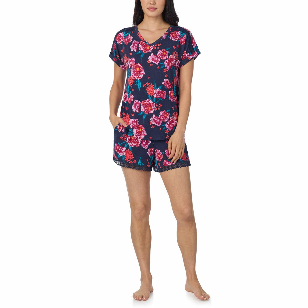 Carole Hochman 3 Piece V Neck Pyjama Set Loungewear Polyester midnight floral M