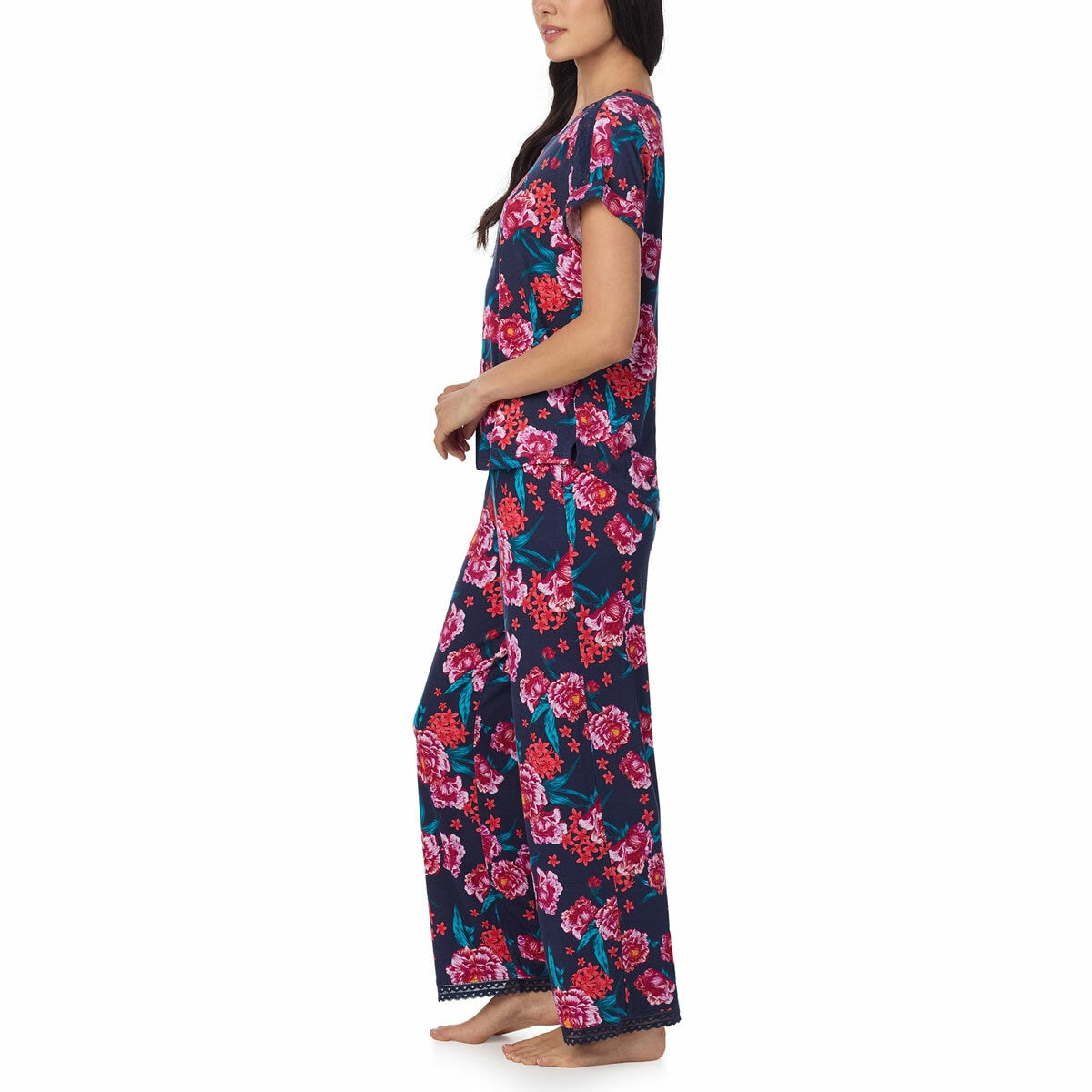 Carole Hochman 3 Piece V Neck Pyjama Set Loungewear Polyester midnight floral M