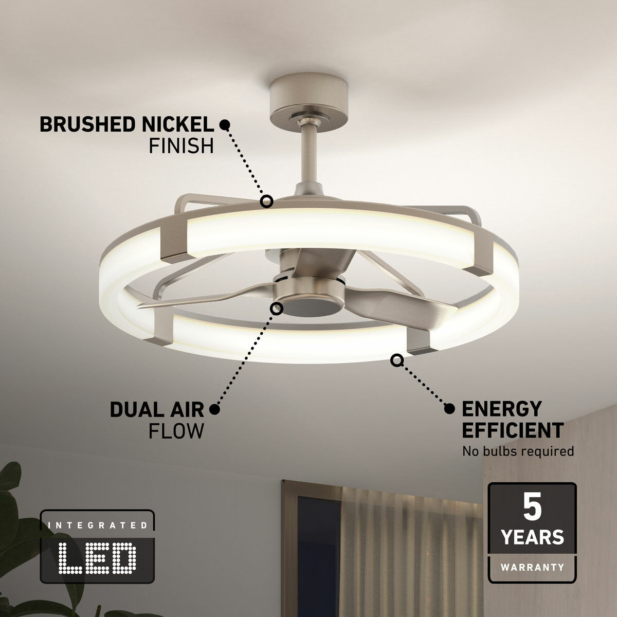 Artika Sunnyvale 28" Fandelier Ceiling Fan LED Light Remote Brushed Nickel