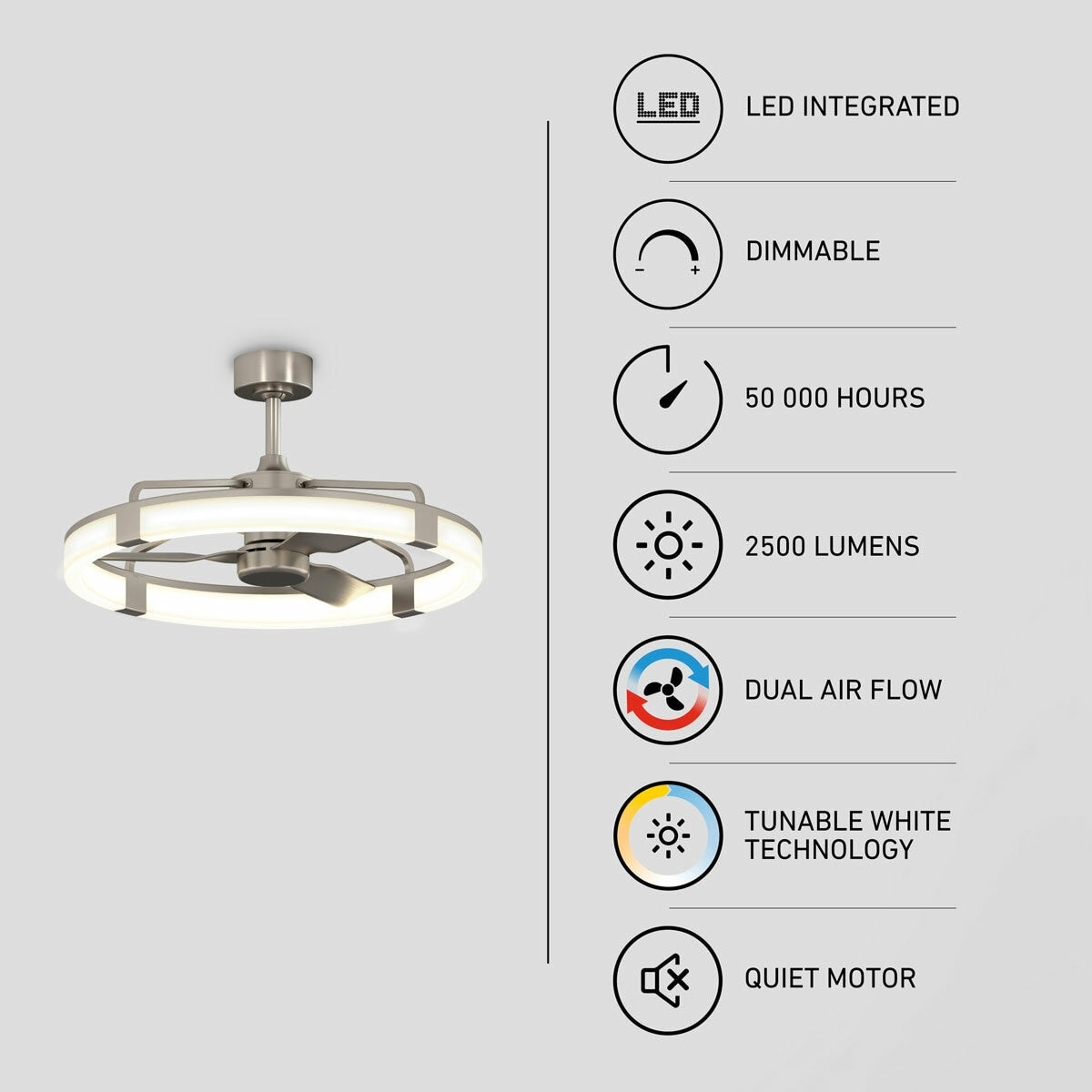 Artika Sunnyvale 28" Fandelier Ceiling Fan LED Light Remote Brushed Nickel