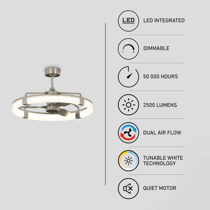 Artika Sunnyvale 28" Fandelier Ceiling Fan LED Light Remote Brushed Nickel