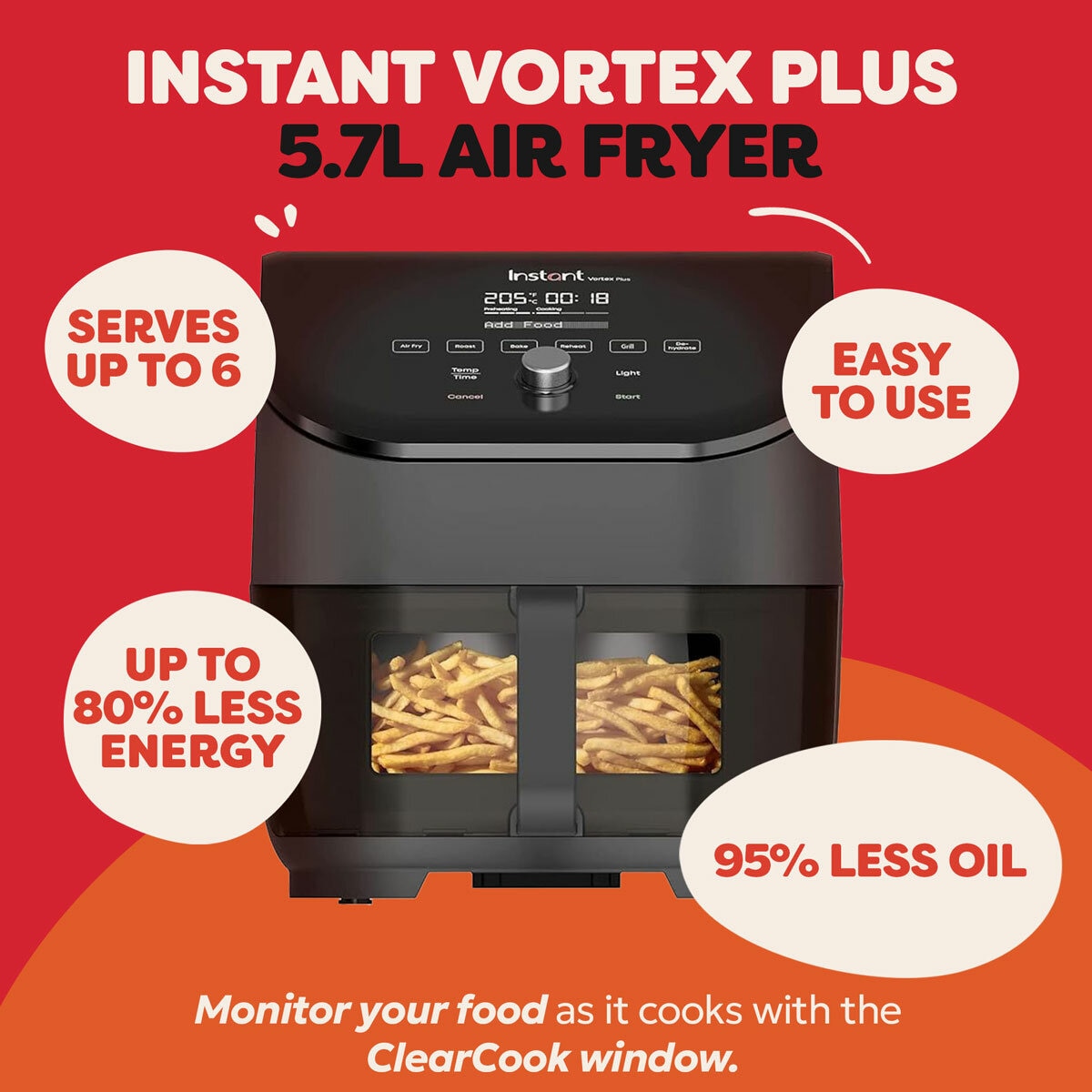 Instant Pot Vortex Plus ClearCook Air Fryer 5.7L 1700W 6 Programme Black