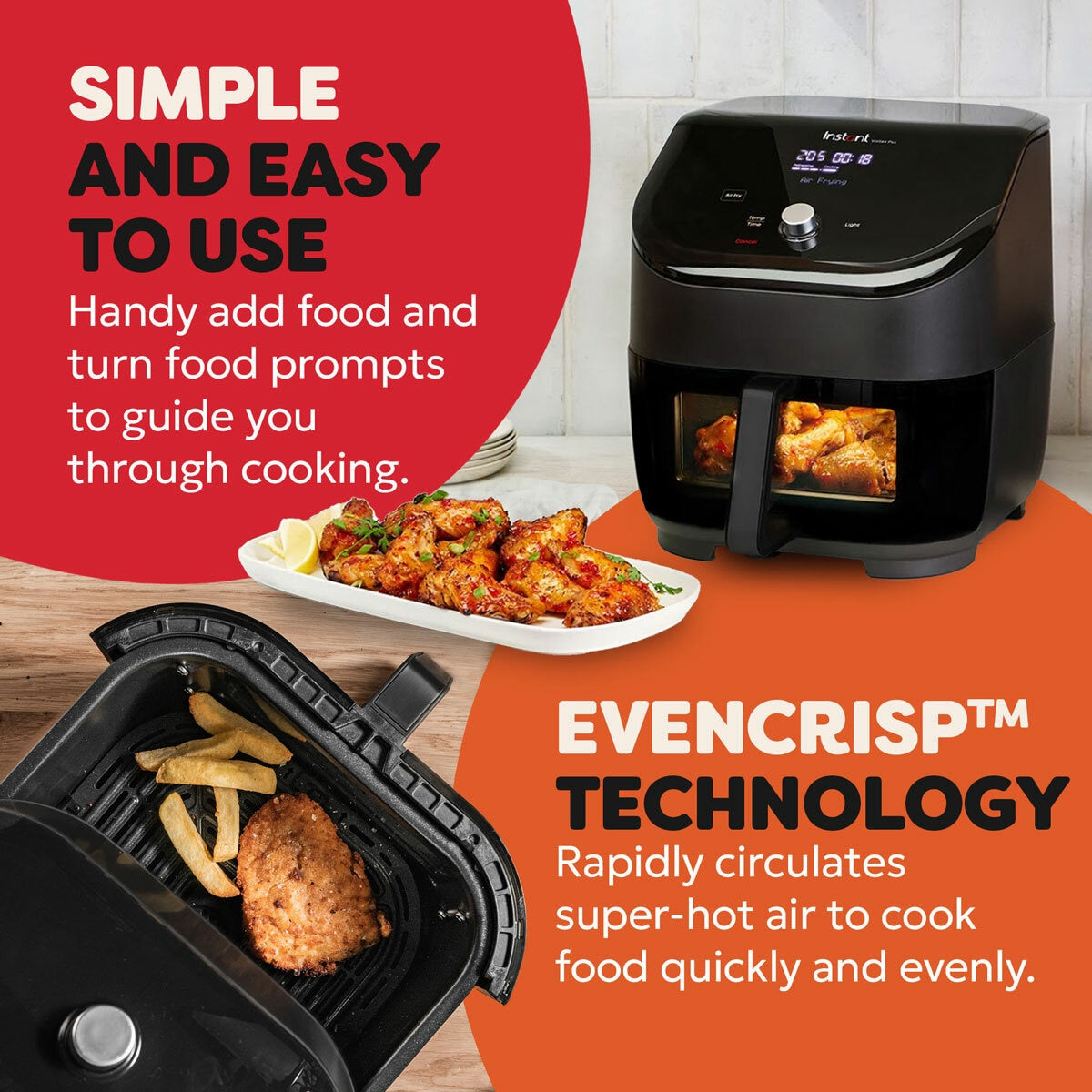 Instant Pot Vortex Plus ClearCook Air Fryer 5.7L 1700W 6 Programme Black